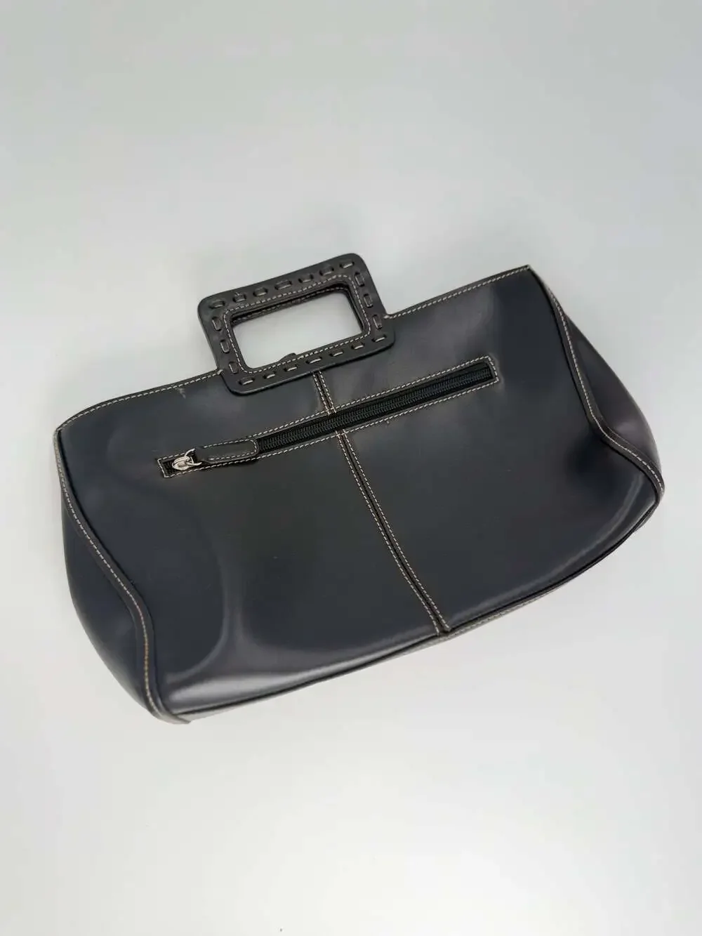 Jane Shilton Genuine Leather Black Top Handle Satchel Tote Structured Handbag